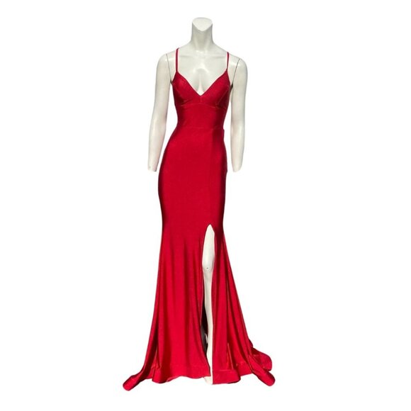 Jessica Angel Lace Up V-Neck Prom Evening Gown Style 356 Red XS - Picture 1 of 5